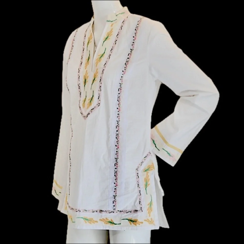 🏷️ NWT Tory Burch Ribbon Embellished Tunic in White Size 4